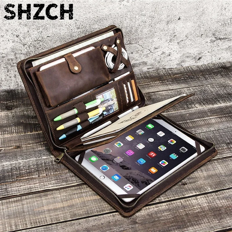 Tech Accessories For Ipad - กระเป๋าเก็บแท็บเล็ตหนังสำหรับ Apple iPad พร้อมช่องใส่ปากกาแบบมีซิป ที่เก็บสายชาร์จและโทรศัพท์ อุปกรณ์เสริมเทคโนโลยี