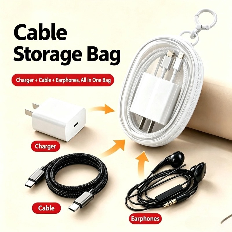 Travel Cable Organizer - กระเป๋าเก็บสายชาร์จกันน้ำแบบพกพาสำหรับเดินทาง ทำจากพีวีซีใส อเนกประสงค์สำหรับจัดเก็บหูฟังและสายชาร์จ