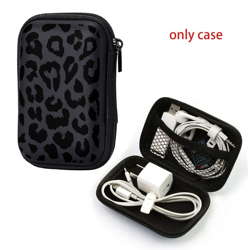 Tech Accessories Kit - แฟชั่นลายเสือดาวกระเป๋าเก็บของ กระเป๋าใส่หูฟัง ที่เก็บสายชาร์จ โทรศัพท์สำหรับไอแพด ที่ชาร์จ กล่องเก็บสายชาร์จ