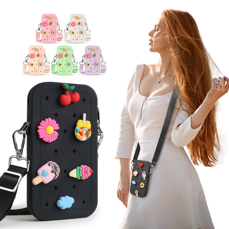 Tech Accessories Travel Bag - กระเป๋าสะพายข้างซิลิโคนแบบพกพาอเนกประสงค์ กระเป๋าใส่โทรศัพท์กันน้ำแบบมีซิป กระเป๋าเดินทางสีพื้น กระเป๋าจัดเก็บอุปกรณ์สำหรับโทรศัพท์