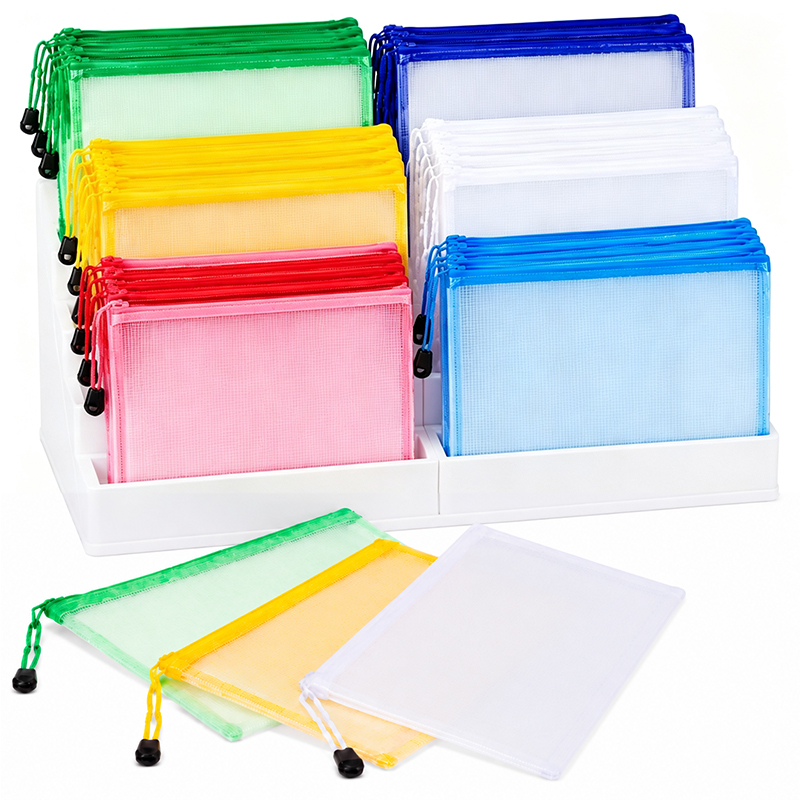 Tech Accessories Travel Bag - 5/20PCS A4/A5 กระเป๋าซิปตาข่ายใสและสีต่างๆ สำหรับจัดเก็บเอกสาร แฟ้มเอกสาร พร้อมซิป