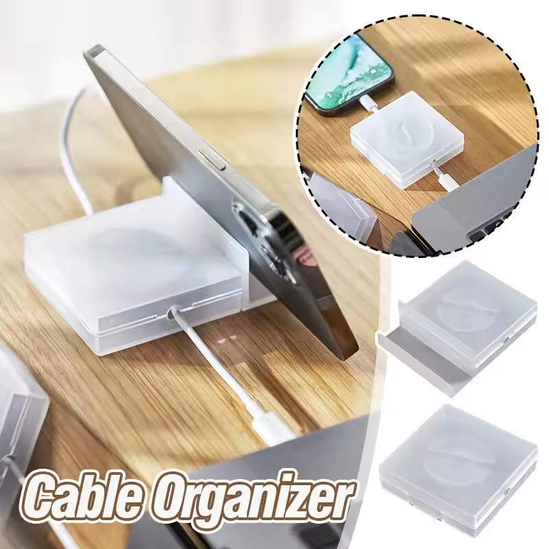 Travel Cable Organizer - ที่จัดระเบียบสายเคเบิลแบบพกพา โปร่งใส อุปกรณ์จัดการสาย USB ที่ม้วนเก็บสายได้ ที่วางโทรศัพท์แบบยืดหดได้